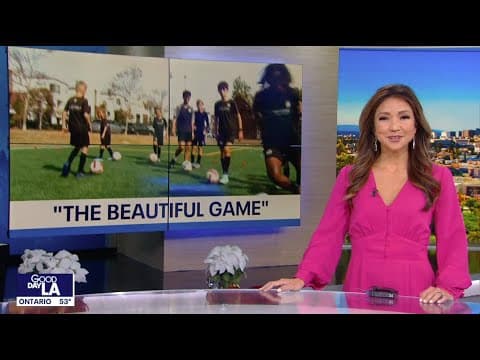 Good Day LA on Fox 11 — broadcast still with anchors and THE BEAUTIFUL GAME